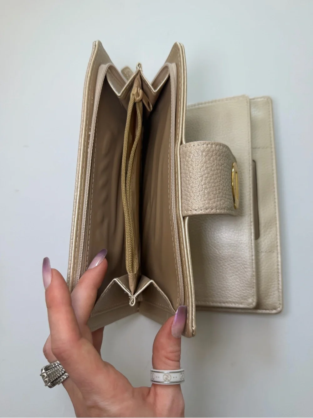 Metallic Textured Faux Leather Wallet with Gold Turn-Lock